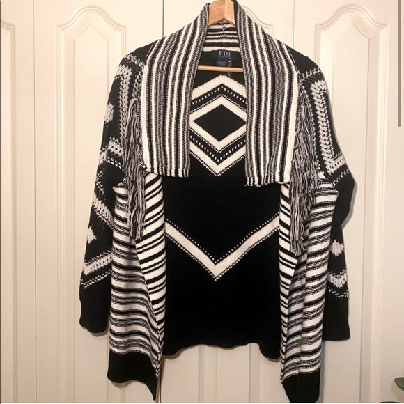FDJ open front cozy cardigan poncho black white - Picture 4 of 11